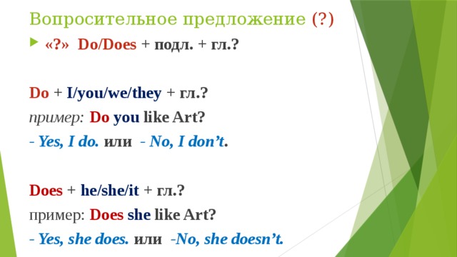 Досуг вопросительное предложение. Do в вопросительных предложениях. Do does в вопросительных предложениях. Предложения с do does did. Примеры предложений с do.