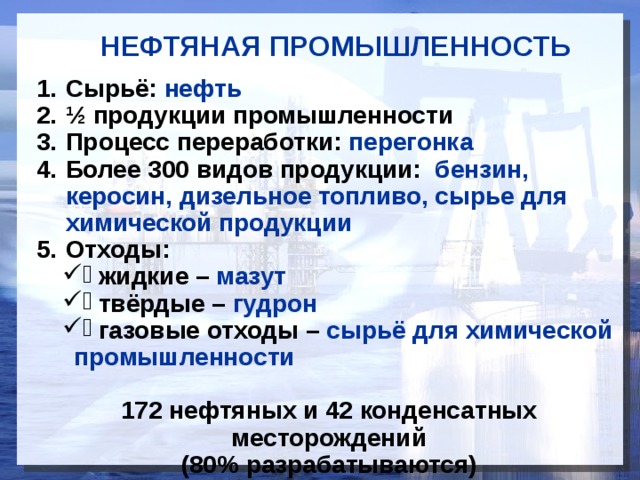 План характеристики отрасли мирового хозяйства нефтяная промышленность