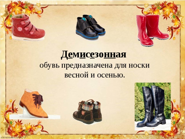 Д е м и с е зо нн ая  обувь предназначена для носки весной и осенью.