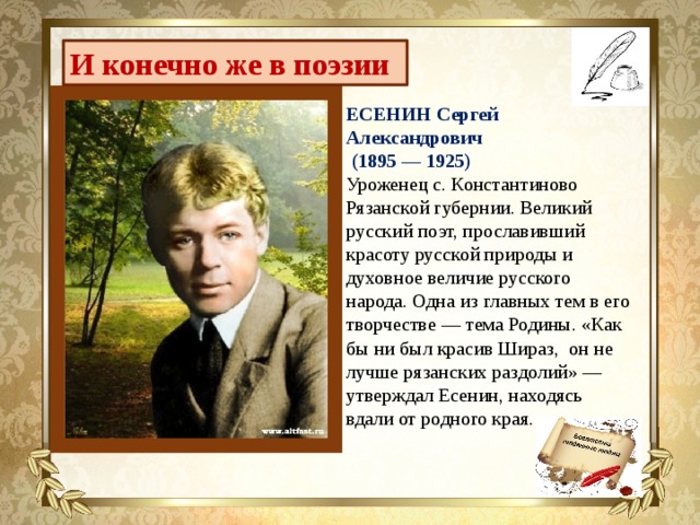 Есенин план конспект