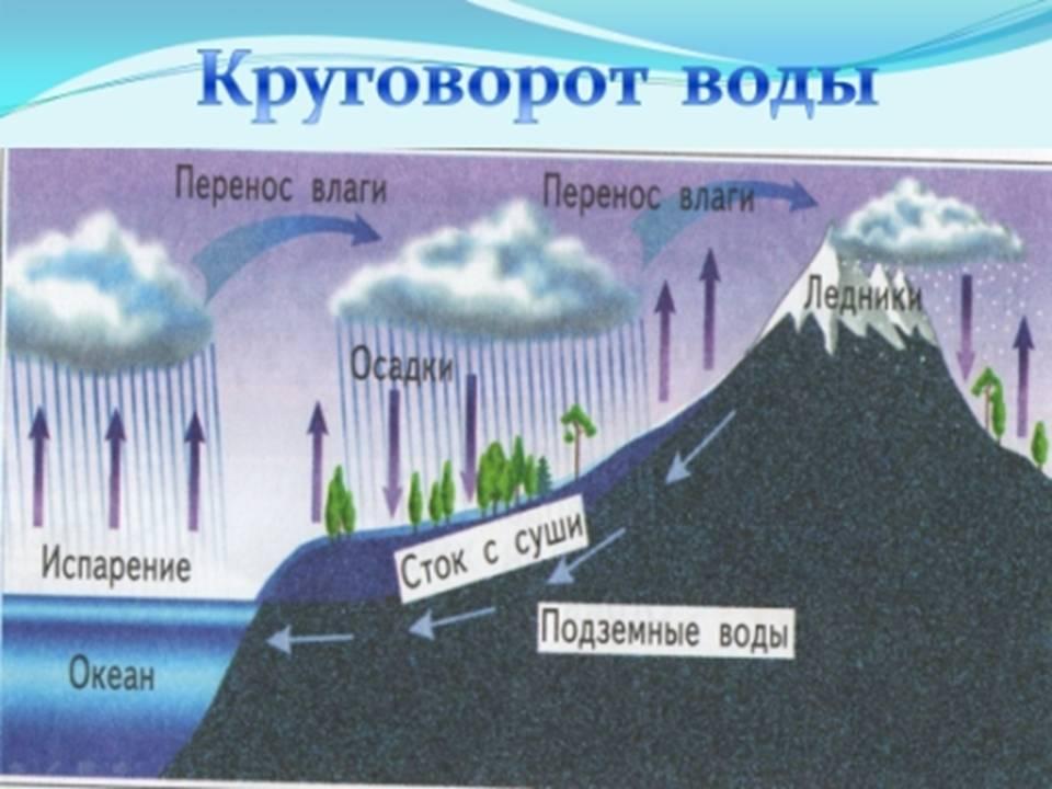 Какими буквами на схеме круговорота воды отмечены