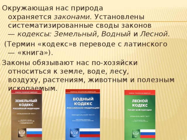 Какой закон вышел. Охрана природы в Лесной и деревообрабатывающей. Охрана Лесной деревообрабатывающей промышленности. Лесной Водный земельный кодексы. Кодекс перевод с латинского.