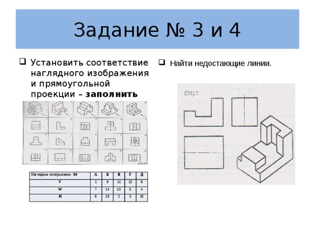 Определите какие чертежи соответствуют данным наглядным изображениям