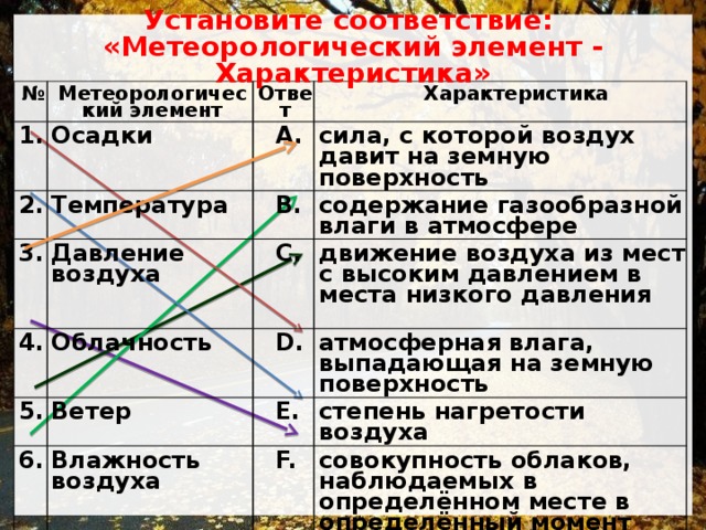 Все элементы погоды взаимосвязаны схема 6 класс