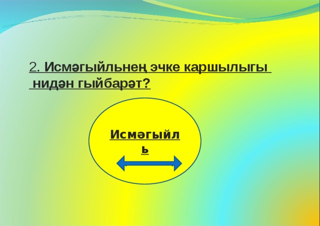  2. Исмәгыйльнең эчке каршылыгы  нидән гыйбарәт?   Исмәгыйль 