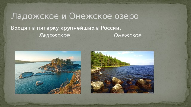 Ладожское и Онежское озеро Входят в пятерку крупнейших в России.  Ладожское Онежское   