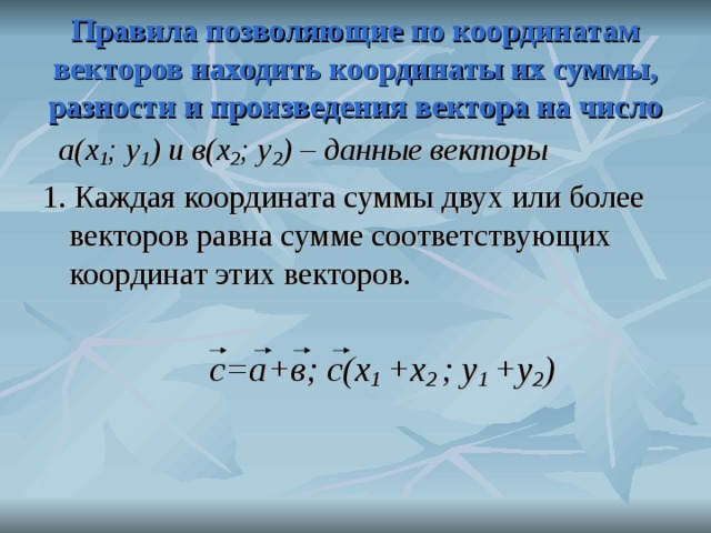 Учителю математики. Координаты вектора