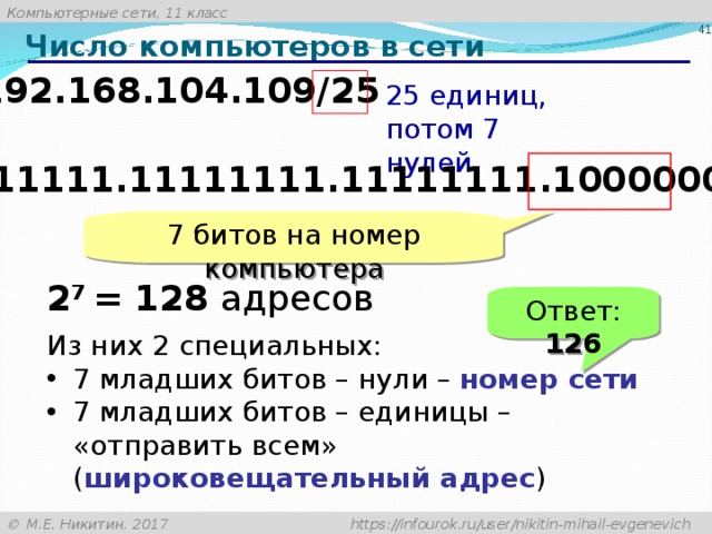 104 109. Номер компьютера в сети. IP 192.168.104.109 маска 255.255.255.252. Определите адрес сети и номер компьютера. Номер сети 192.168.168.168.