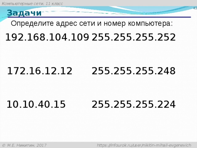 231.32 255.131 маска 255.255 240.0. IP 192.168.104.109 маска 255.255.255.252. Адрес сети. 255.255.255.224 Подсеть. Определить адрес сети.