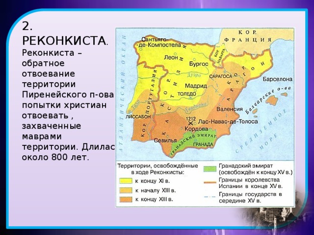 Реконкиста контурная карта