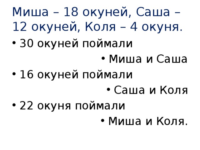 Поймаешь саша. Задача Саша поймал окуня. Саша и Миша. Саша Дима и Ира ловили окуней. Кирилл Лена и Саша ловили окуней.