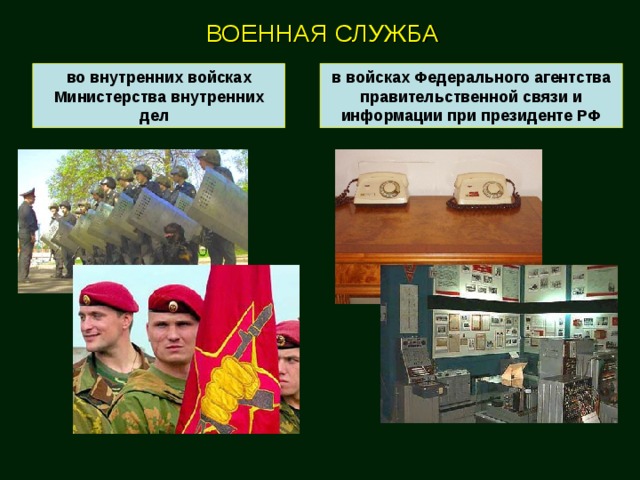 ВОЕННАЯ СЛУЖБА во внутренних войсках Министерства внутренних дел в войсках Федерального агентства правительственной связи и информации при президенте РФ 