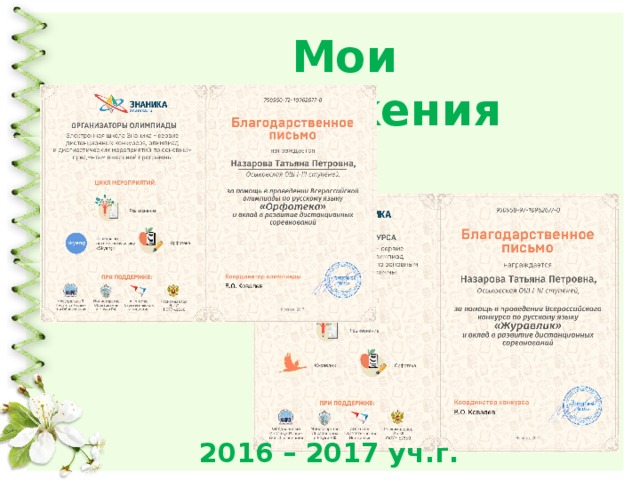 Мои достижения 2016 – 2017 уч.г. 