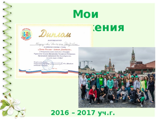 Мои достижения 2016 – 2017 уч.г. 