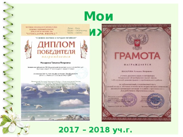 Мои достижения 2017 – 2018 уч.г. 