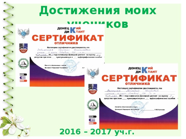 Достижения моих учеников 2016 – 2017 уч.г. 