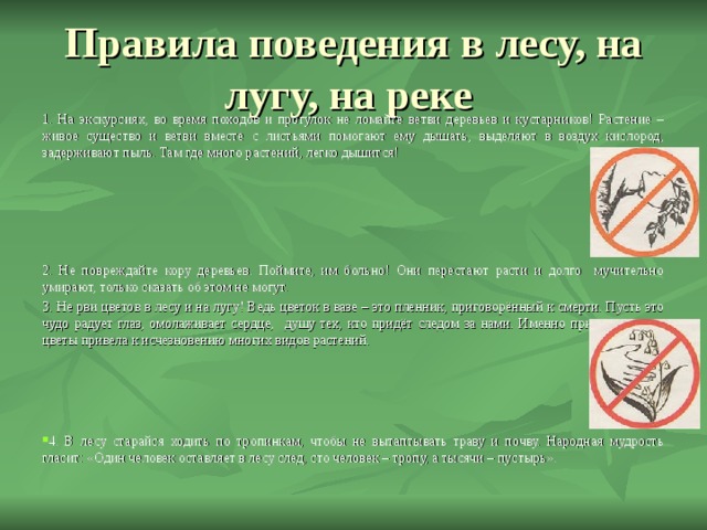 Составь памятку как вести себя на лугу к правилам поведения нарисуй условные знаки