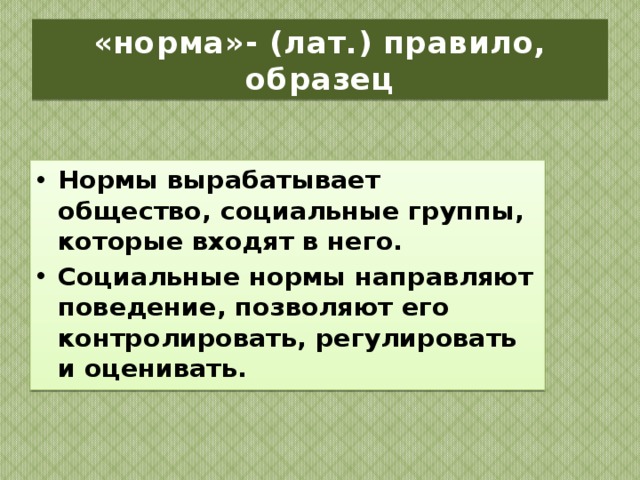 Социальные нормы закрепляют образцы принятого в обществе поведения