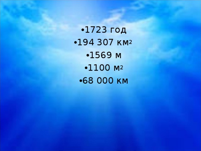 1723 год 194 307 км 2 1569 м 1100 м 2 68 000 км