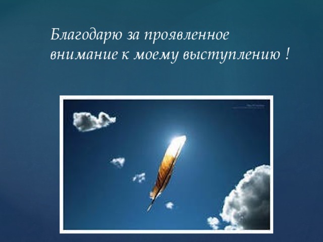 Благодарю за проявленное внимание к моему выступлению ! 