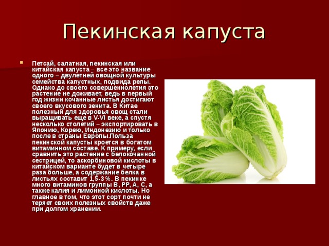 Китайская капуста польза