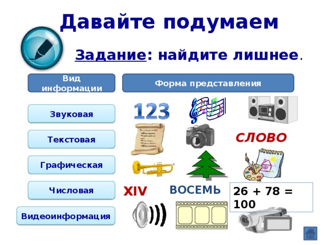 Примером хранения числовой информации может служить