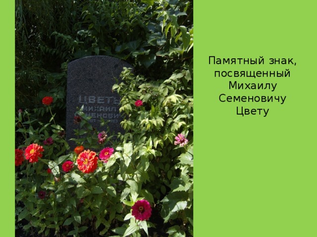 Памятный знак, посвященный Михаилу Семеновичу Цвету 