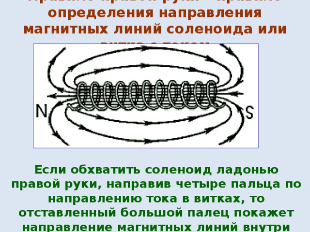 Правило определения магнитного поля. Направление магнитных линий в соленоиде. Определите направление магнитных линий соленоида. Как определить направление магнитных линий в соленоиде. Определение направления магнитных линий в соленоиде.