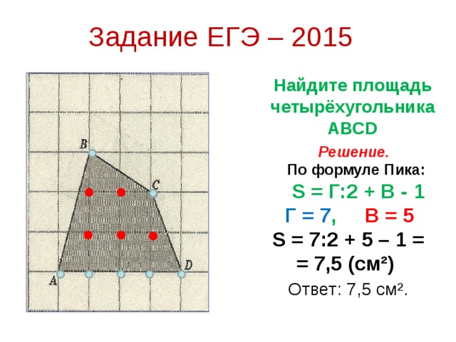 Найдите площадь фигуры егэ. Площадь четырехугольника формула пика. Найдите площадь фигуры по формуле пика. Формула пика ЕГЭ. Вычисление площади по формуле пика.