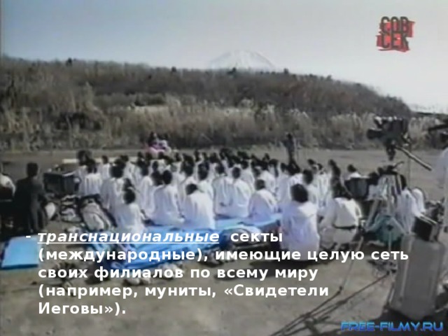 - национальные – российские секты (например, Церковь последнего завета (Виссарионовцы), Богородичный Центр);   