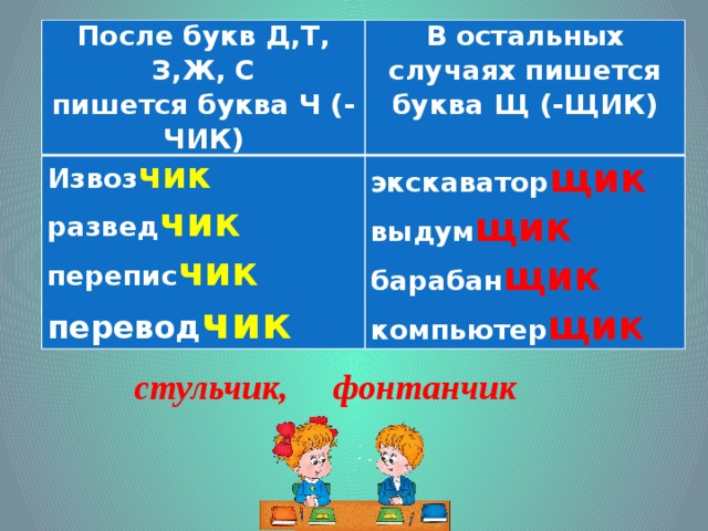 Правописание суффиксов чик щик в существительных 5 класс презентация