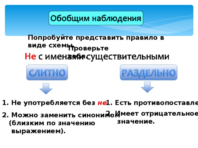 Существительное можно заменить синонимом без не. Представлял правило.