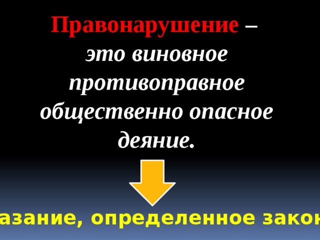 Правонарушение – это виновное противоправное общественно опасное деяние. Наказание, определенное законом