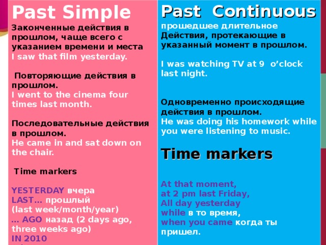 Продолжающееся действие в прошлом в английском. Past Continuous past simple отличия. ПАСТСИМПЛ И ппаст континиус!. Паст Симпл ти паст конт. Паст Симпл b паст континиус.