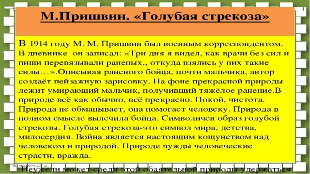 Голубая стрекоза пришвин план
