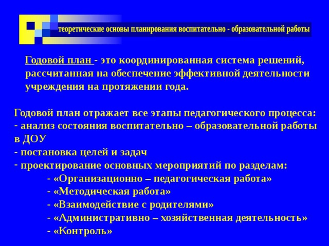 Оснащение педагогического процесса в доу в годовом плане