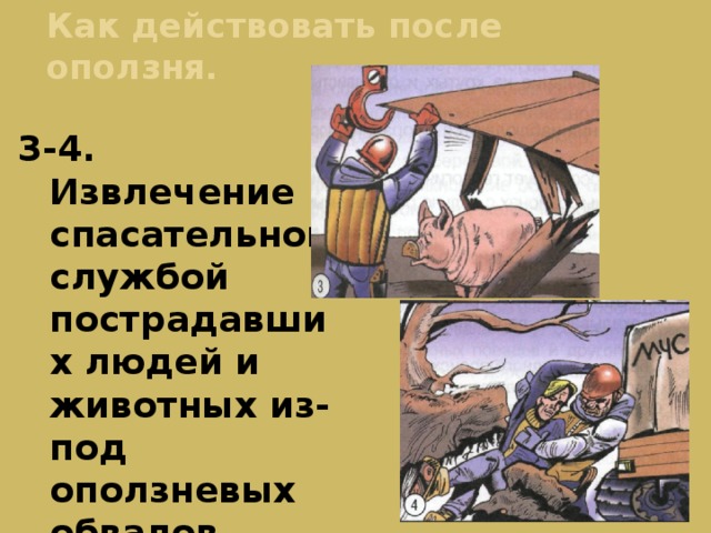 Как действовать после оползня. 3-4. Извлечение спасательной службой пострадавших людей и животных из-под оползневых обвалов 