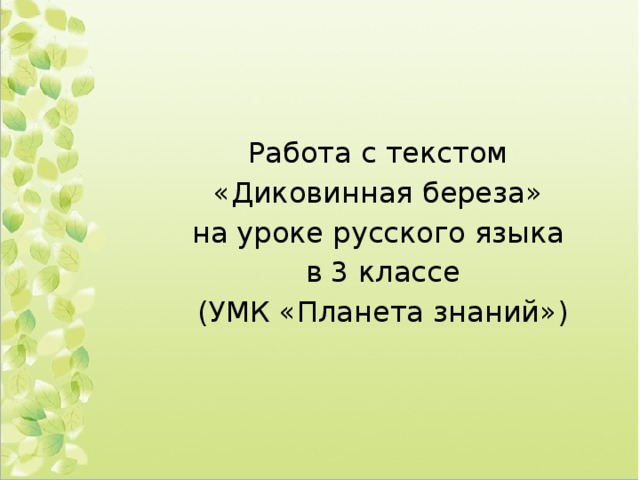 Работа с текстом «Диковинная береза» на уроке русского языка в 3 классе (УМК «Планета знаний») 