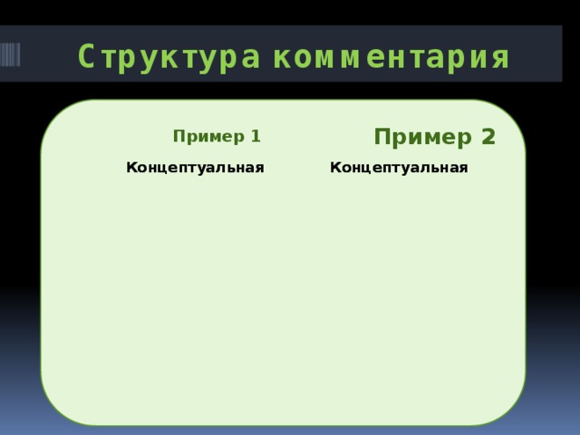   Структура комментария  Пример 1  Пример 2 Концептуальная Концептуальная Концептуальная Концептуальная Фактуальная Фактуальная 