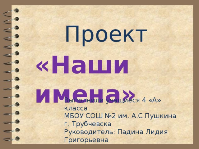 Что означают наши имена проект для 7 класса