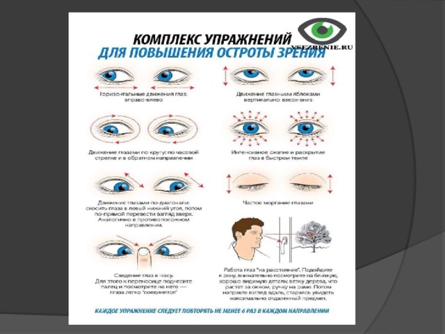 Комплекс упражнений для повышения остроты зрения в картинках