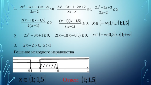 1. 2. 3. Решение исходного неравенства : Ответ: 