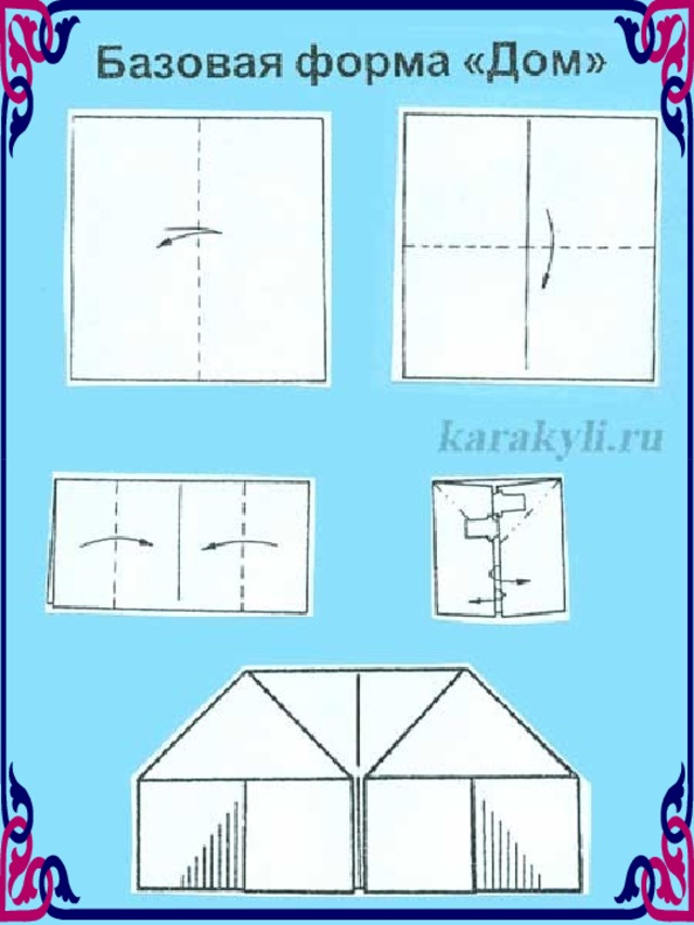 Конструирование складной открытки 2 класс. Базовая форма дом оригами. Базовая форма оригами домик. Базовая форма дом схема. Оригами дом для детей 6 лет.