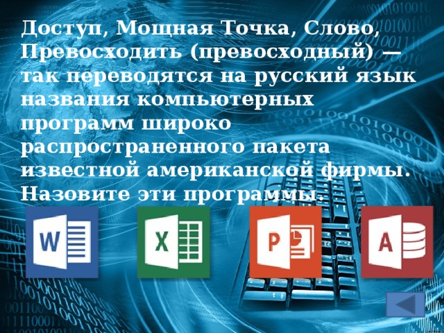 Сильная точка. Доступ слово. Мощная точка. Что называется компьютерной программой. Российские пакеты программ.