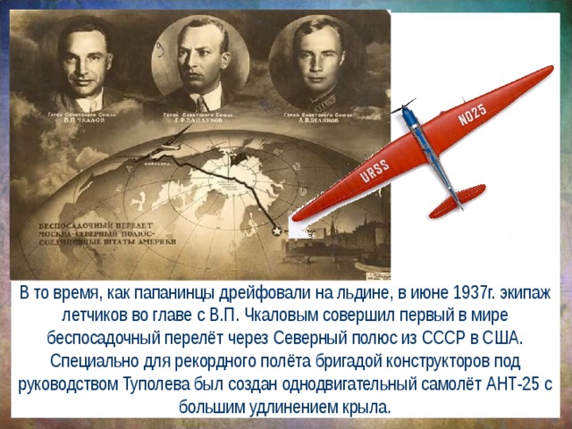 Беспосадочный перелет через северный полюс из ссср. Перелет через Северный полюс 1937 Чкалова. Первый беспосадочный перелёт СССР США.