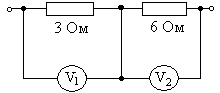 На участке схемы включены два вольтметра показание первого вольтметра 2 в показание второго