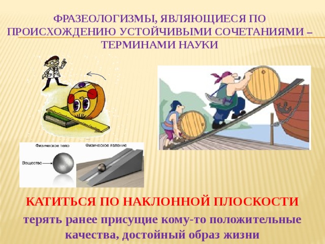 7 фразеологизмов. Катиться по наклонной плоскости. Наклонная плоскость это фразеологизм. Катиться по наклонной плоскости фразеологизм. Катиться по наклонной плоскости значение.