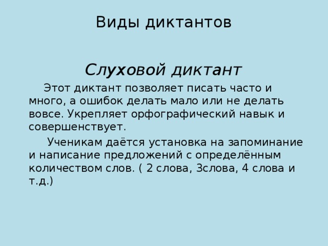 План урока диктант