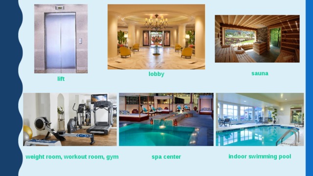 sauna lobby lift indoor swimming pool weight room, workout room, gym spa center 