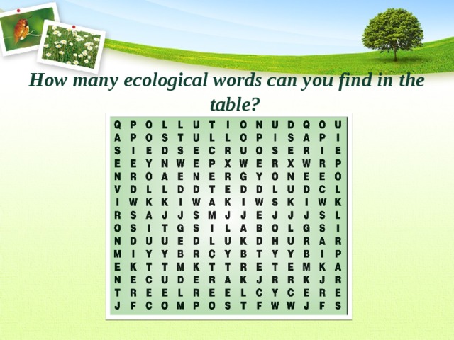 How many ecological words can you find in the table?  